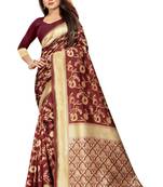 Maroon Woven Banarasi Saree With Blouse