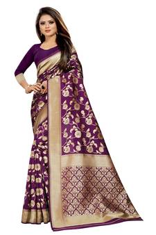 Purple Woven Banarasi Saree With Blouse