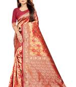Red Woven Banarasi Saree With Blouse