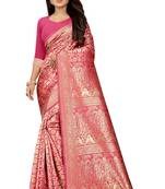 Pink Woven Banarasi Saree With Blouse