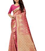 Pink Woven Banarasi Saree With Blouse