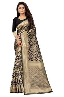 Black Woven Banarasi Saree With Blouse