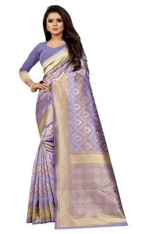 Lavender Woven Banarasi Saree With Blouse