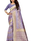 Lavender Woven Banarasi Saree With Blouse