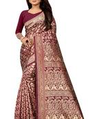 Maroon Woven Banarasi Saree With Blouse
