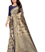 Blue Woven Banarasi Saree With Blouse