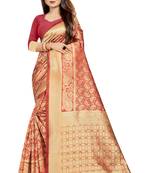 Red Woven Banarasi Saree With Blouse