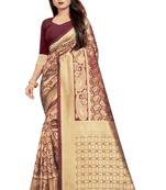 Maroon Woven Banarasi Saree With Blouse