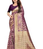 Purple Woven Banarasi Saree With Blouse