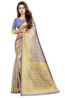 Lavender Woven Banarasi Saree With Blouse