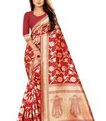 Red Woven Banarasi Saree With Blouse