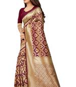 Maroon Woven Banarasi Saree With Blouse