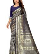 Blue Woven Banarasi Saree With Blouse