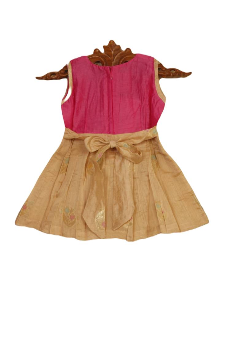 Newborn Silver Pink Bow Banarasi Silk Pattu Frock - LF1922 main image 0