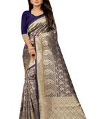 Blue Woven Banarasi Saree With Blouse