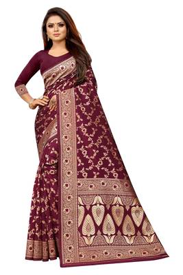 Maroon Woven Banarasi Saree With Blouse 1