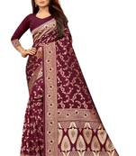 Maroon Woven Banarasi Saree With Blouse