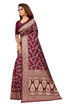 Maroon Woven Banarasi Saree With Blouse 2