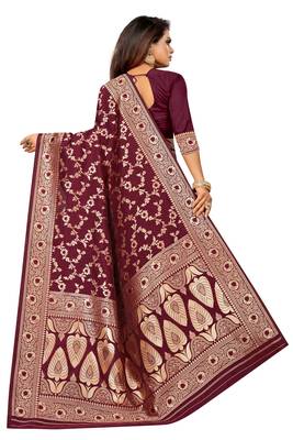 Maroon Woven Banarasi Saree With Blouse 3