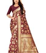 Maroon Woven Banarasi Saree With Blouse