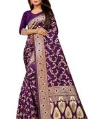 Purple Woven Banarasi Saree With Blouse