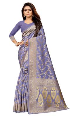 Lavender Woven Banarasi Saree With Blouse 1