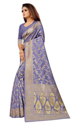 Lavender Woven Banarasi Saree With Blouse 2