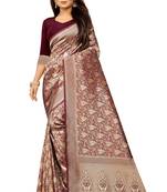 Maroon Woven Banarasi Saree With Blouse