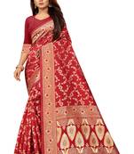 Red Woven Banarasi Saree With Blouse