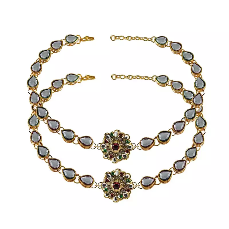 Brass Gold Platted  Multicolor Stone Studded  Anklet