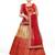 Chiku And Red Designer Banarasi Silk Lehenga Choli By HalfSaree Studio