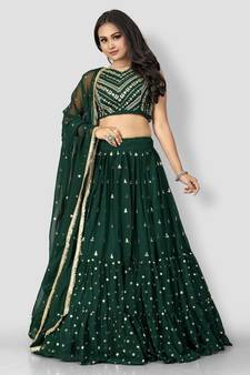 Green thread embroidery
 georgette semi stitched lehenga
