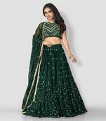 Green thread embroidery
 georgette semi stitched lehenga