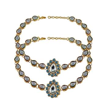 Brass Gold Platted  Blue Stone Studded  Anklet 1