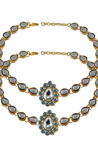 Brass Gold Platted  Blue Stone Studded  Anklet