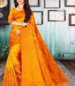 Yellow woven art silk saree with blouse