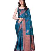 Blue Woven Katan Silk Blend Saree With Blouse