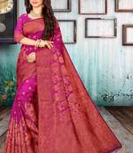 Magenta woven art silk saree with blouse