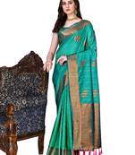Turquoise Woven Katan Silk Blend Saree With Blouse