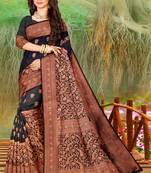 Black woven art silk saree with blouse