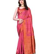 Pink Woven Katan Silk Blend Saree With Blouse