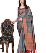 Grey Woven Katan Silk Blend Saree With Blouse