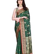 Green Woven Katan Silk Blend Saree With Blouse