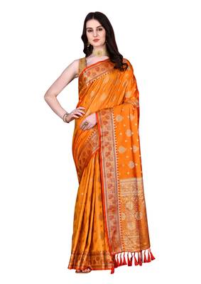 Orange Woven Katan Silk Blend Saree With Blouse 1