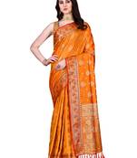 Orange Woven Katan Silk Blend Saree With Blouse