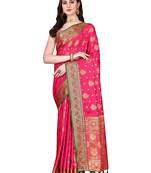 Pink Woven Katan Silk Blend Saree With Blouse
