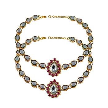 Brass Gold Platted  Pink Stone Studded  Anklet 1