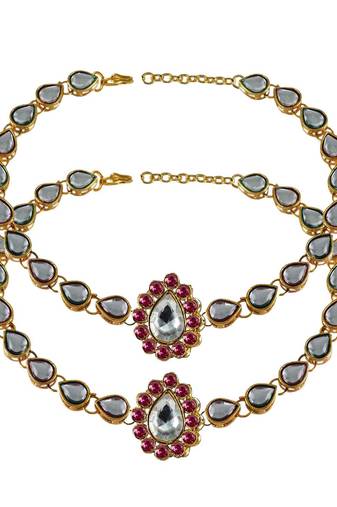 Brass Gold Platted  Pink Stone Studded  Anklet