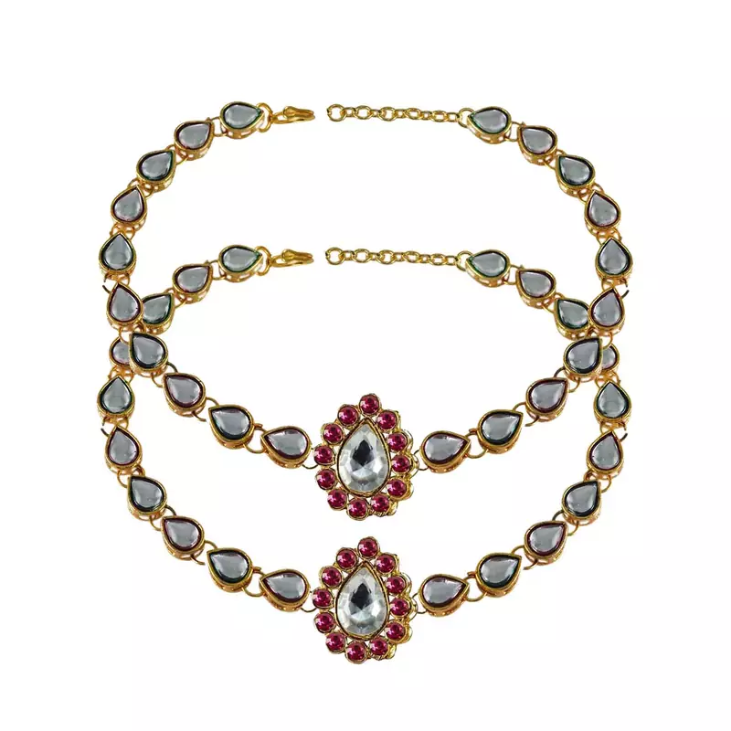 Brass Gold Platted  Pink Stone Studded  Anklet