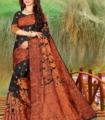 Black woven art silk saree with blouse
